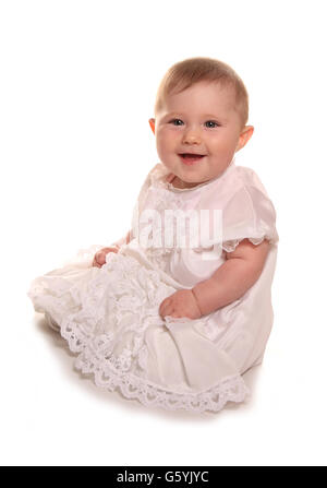 Babymädchen in einer Taufe Kleid Ausschnitt Stockfoto