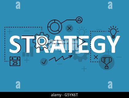 Konzeptdesign flache Linie Strategie mit Symbolen und Elementen. Moderne Strategie Konzept Vektoren Sammlung. Strategie-Konzept-Schriftzug Stock Vektor