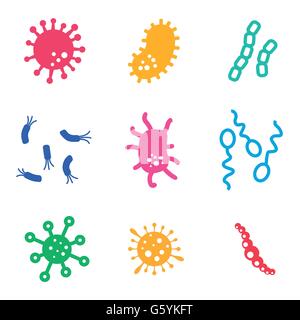 Vektor-flache Farbe Bakterien Icons set. Stock Vektor
