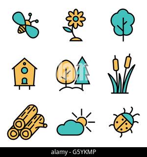 Vektor-flache Linie Natur Icons set Stock Vektor