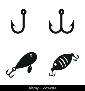 Vektor-schwarzen Fischen Haken Icons Set. Stock Vektor