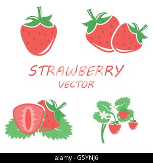Flache Erdbeer Vektor Icons set Stock Vektor