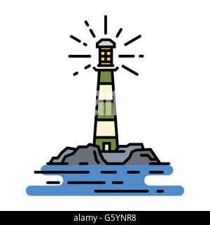 Vektor flache Linie Leuchtturm Schild Stock Vektor