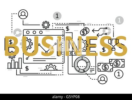 Business-Konzept flache Liniendesign mit Symbolen und Elementen. Modernes Business Concept Vektoren Kollektion. Business-Konzept-Schriftzug Stock Vektor