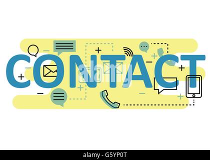 Kontaktieren Sie flache Linie Konzeption mit Symbolen und Elementen. Moderne Kontakt Concept Vektoren Kollektion. Kontakt-Konzept-Schriftzug Stock Vektor