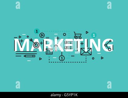 Marketing Konzept flache Liniendesign mit Symbolen und Elementen. Modernes marketing Concept Vektoren Kollektion. Marketing-Konzept-Schriftzug Stock Vektor