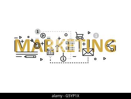 Marketing Konzept flache Liniendesign mit Symbolen und Elementen. Modernes marketing Concept Vektoren Kollektion. Marketing-Konzept-Schriftzug Stock Vektor