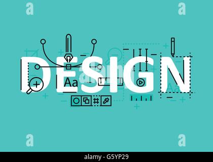 Design Konzept flache Linie mit Symbolen und Elementen. Modernes Design Concept Vektoren Kollektion. Design-Konzept-Schriftzug Stock Vektor