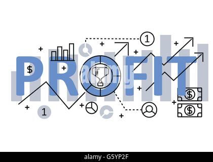 Flache Linie Konzeption mit Symbole und Elemente zu profitieren. Moderne Profit Concept Vektoren Kollektion. Gewinn-Konzept-Schriftzug Stock Vektor