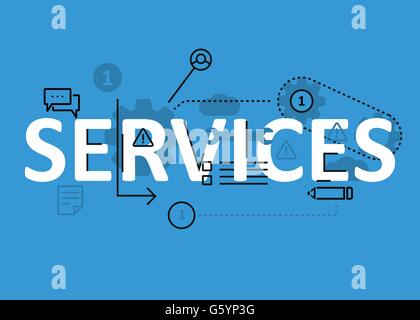 Flache Linie Konzeption mit Symbole und Elemente bedient. Modernem Service Concept Vektoren Kollektion. Dienstleistungen-Konzept-Schriftzug Stock Vektor