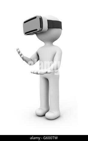 3D-Rendering eines weißen Kugelkopf-Zeichens mit Vr-Brille Stockfoto