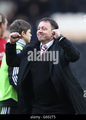 Billy Davies, Manager von Nottingham Forest, feiert am Ende den Sieg Des Spiels Stockfoto