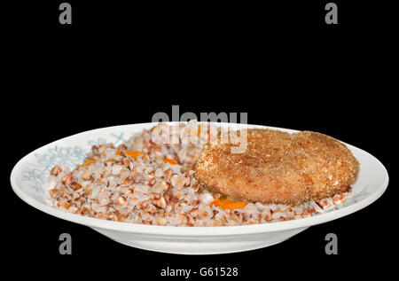 Buchweizengrütze mit einem Schnitzel Stockfoto