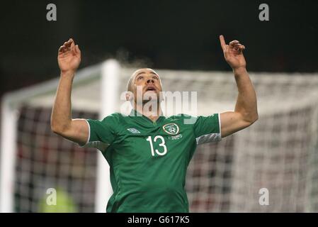 Jonathan Walters, Irlands Republik, feiert das Tor des Elfmeterpunktes während des FIFA World Cup Qualifying, Gruppe C-Spiels im Aviva Stadium, Dublin, Irland. Stockfoto