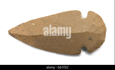 Braune Stein Pfeilspitze, Isolated on White Background. Stockfoto