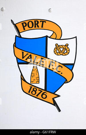 Fußball - npower Football League Two - Port Vale / Cheltenham Town - Vale Park. Ein Blick auf das Vereinsschild von Port-Balle auf einem Schild Stockfoto
