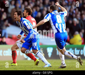 Fußball - npower Football League Championship - Nottingham Forest / Brighton und Hove Albion - City Ground. Leonardo Ulloa von Brighton und Hove Albion feiert das erste Tor Stockfoto