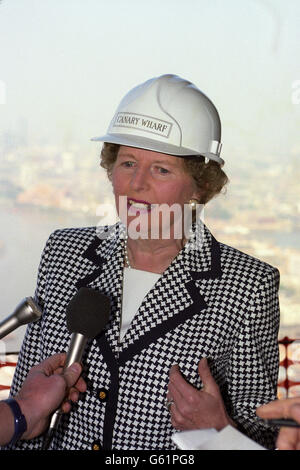 Politik - PM Margaret Thatcher - Canary Wharf - London Stockfoto