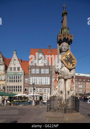 Bremer Roland-Statue in Marktplatz, Altstadt, Wahrzeichen, Bremen, Deutschland Stockfoto