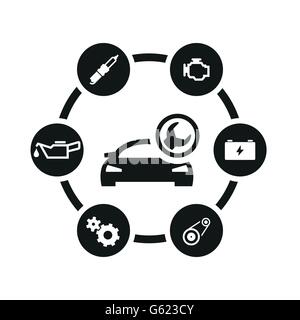 Vektor-schwarzes Auto-Service-Icon-set Stock Vektor