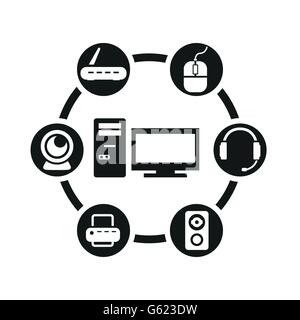 Vector schwarz Computer-Icon-set Stock Vektor