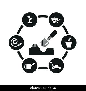 Gartenarbeit-Icon-Set Vector schwarz Stock Vektor