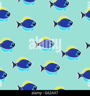 Nahtlose Muster Fisch in Öl blau, Vektor, handgezeichnete in Öl Stock Vektor