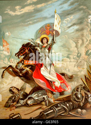 Frankreichs Jeanne d ' Arc. Prophezeiungen von Merlin - eine Jungfrau, deren Pferd über den Rücken der Bogenschützen beschreiten wird. Stockfoto