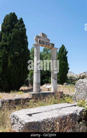 Spalte zur archäologischen Stätte von der Hafen-Viertel-Agora, Kos-Stadt, Kos (Cos), die Dodekanes, Region südliche Ägäis, Griechenland Stockfoto