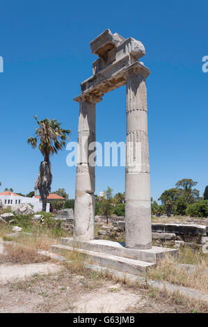 Spalte zur archäologischen Stätte von der Hafen-Viertel-Agora, Kos-Stadt, Kos (Cos), die Dodekanes, Region südliche Ägäis, Griechenland Stockfoto