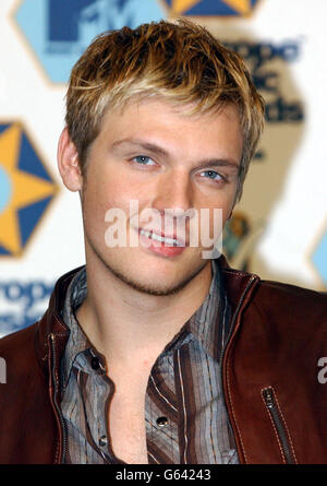 Backstreet Boys Sänger Nick Carter im Palazzo Sant Jordi, Barcelona, Spanien, für die MTV Europe Music Awards 2002. Stockfoto