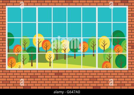 Fenster mit Wald Landschaft Blick flaches Design-Vektor-illustration Stock Vektor