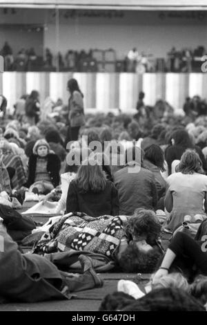 Eine Menge Musikfans besuchen ein Popkonzert auf dem Oval Cricket Ground in Kennington, London. Aufgrund des geplanten Auftritts von Rockstar Frank Zappa wurden aufwändige Sicherheitsvereinbarungen getroffen. Stockfoto