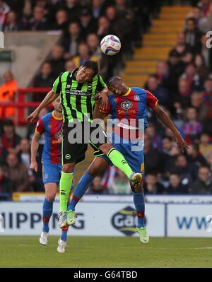 Fußball - npower Football League Championship - Play Off - Halbfinale - erste Etappe - Crystal Palace V Brighton und Hove Albion .... Daniel Gabbidon vom Crystal Palace (rechts) und Jose Ulloa von Brighton & Hove Albion (links) kämpfen um den Ball Stockfoto