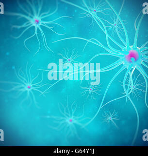 Gehirnzellen auf blauem Hintergrund. 3D Abbildung hohe Qualität Stockfoto