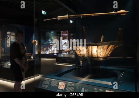 Ein allgemeiner Blick auf das Krähennest im neuen Mary Rose Museum, das Ende Mai im Portsmouth Historic Dockyard in Hampshire eröffnet wird. Stockfoto