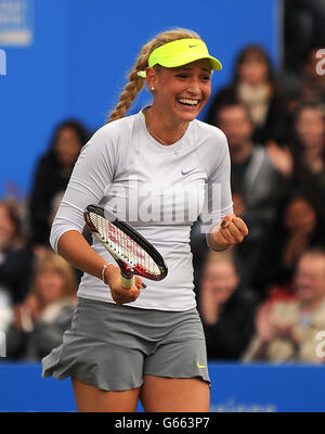 Tennis - AEGON Classic 2013 - Tag 7 - Edgbaston Priory Club. Donna Vekic feiert nach ihrem Halbfinalsieg über Magdalena Rybarikova während des AEGON Classic im Edgbaston Priory, Birmingham. Stockfoto