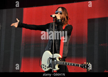 Festival 2013 Herunterladen. Jared Leto von 30 Sekunden bis Mars tritt am dritten Tag des Download Festivals im Castle Donington auf. Stockfoto