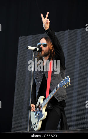 Festival 2013 Herunterladen. Jared Leto von 30 Sekunden bis Mars tritt am dritten Tag des Download Festivals im Castle Donington auf. Stockfoto