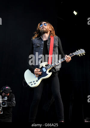 Festival 2013 Herunterladen. Jared Leto von 30 Sekunden bis Mars tritt am dritten Tag des Download Festivals im Castle Donington auf. Stockfoto