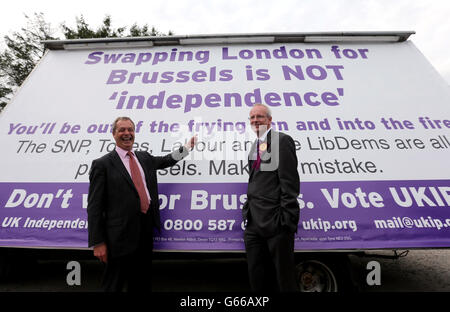 Der UKIP Farage kehrt nach Schottland zurück. Stockfoto