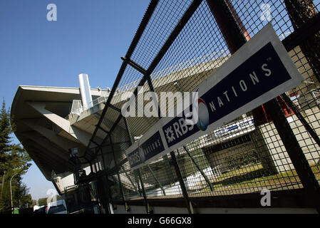 Stadionverkleiden im Stadio Flaminio, Rom, vor der RBS 6 Nationen Fixierung zwischen Italien und Wales. Stockfoto