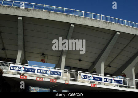 Stadionverkleiden im Stadio Flaminio, Rom, vor der RBS 6 Nationen Fixierung zwischen Italien und Wales. Stockfoto