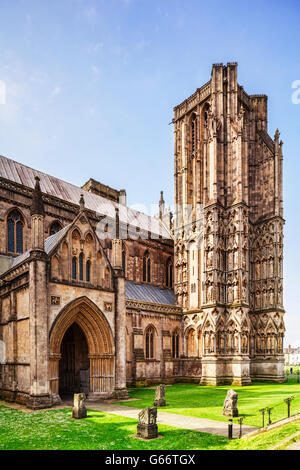 Nord-West-Ecke der Kathedrale von Wells, Somerset, England, UK Stockfoto