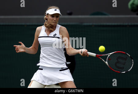 Tennis - Wimbledon Championships 2013 - Tag fünf - All England Lawn Tennis und Croquet Club. Die russische Jekaterina Makarova im Kampf gegen Petra Kvitova aus der Tschechischen Republik Stockfoto