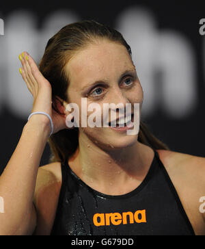 Francesca Halsall von Loughborough Uni nach dem Gewinn der Womens Open 50m Butterfly am fünften Tag der British Gas Swimming Championships in Ponds Forge, Sheffield. Stockfoto