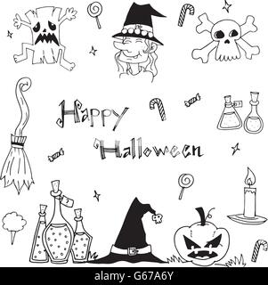 Doodle von Happy Halloween flache Vektor Stock Vektor