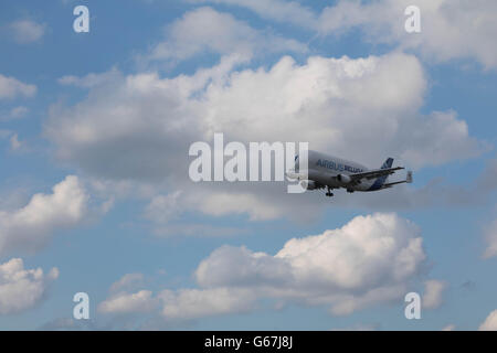 Hamburg, Deutschland - 18. Juni 2016: Beluga Transport Flugzeug Nummer 1 landet auf dem Airbus-Werk in Hamburg-Finkenwerder Stockfoto