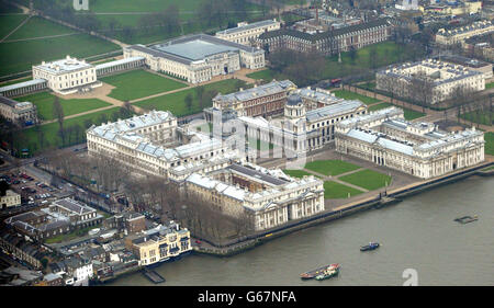 Luftaufnahme des ehemaligen Royal Naval College in Greenwich. Stockfoto