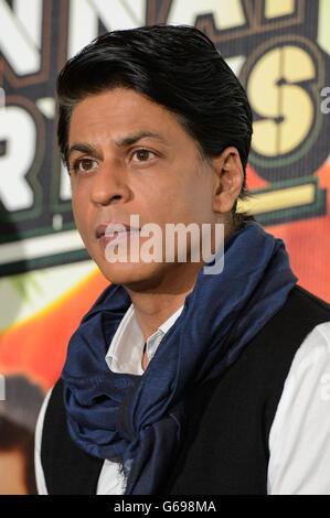 Shahrukh Khan bei einer Pressekonferenz zum Film 'Chennai Express' im Courthouse Hotel im Zentrum von London. Stockfoto